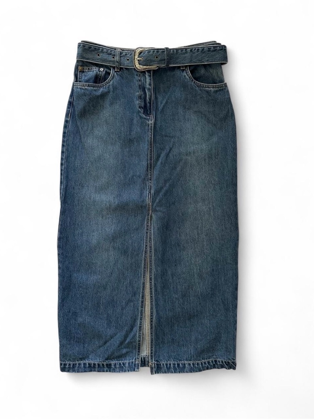 House of Harlow 1960 Dark Blue Denim Skirt with Belt and front slit